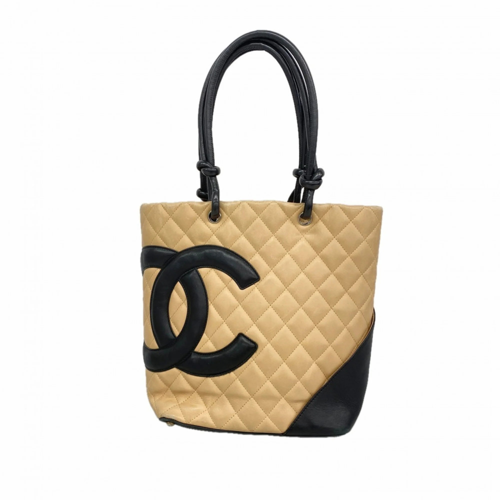 Chanel Cambon Lambskin Tote Bag, Brown & Black, Women's